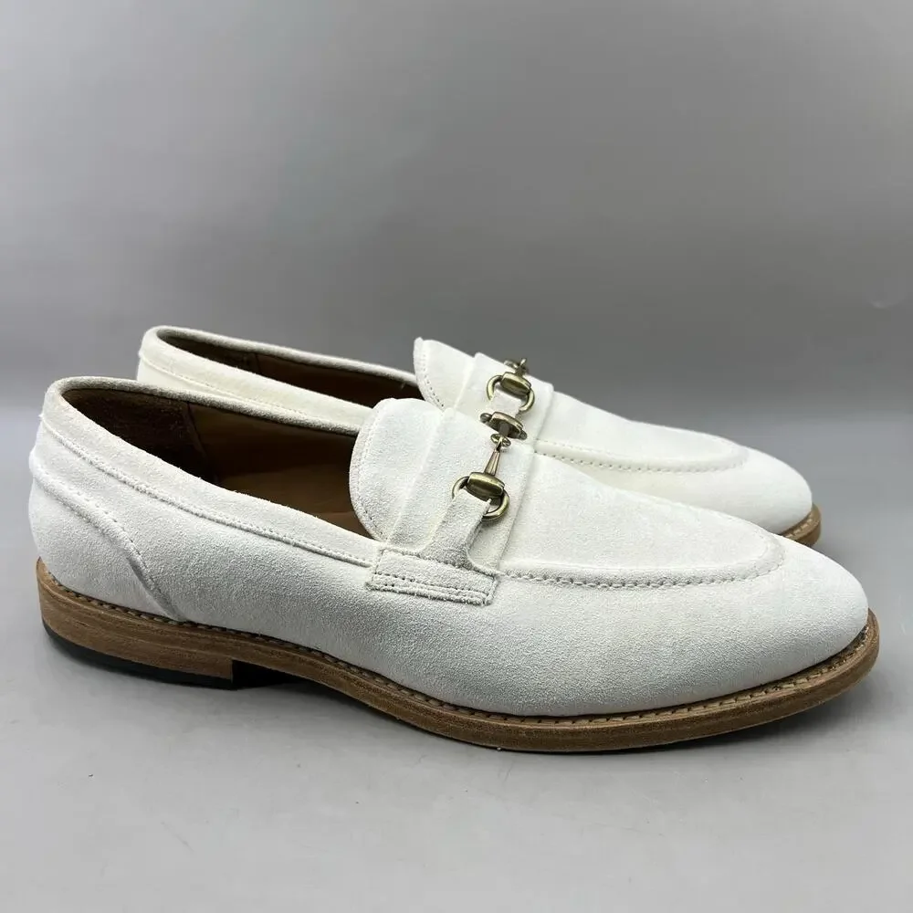 Allen Edmonds Randolph Bit Loafers Men Size 9.5 D White Suede Slip On Dress Shoe